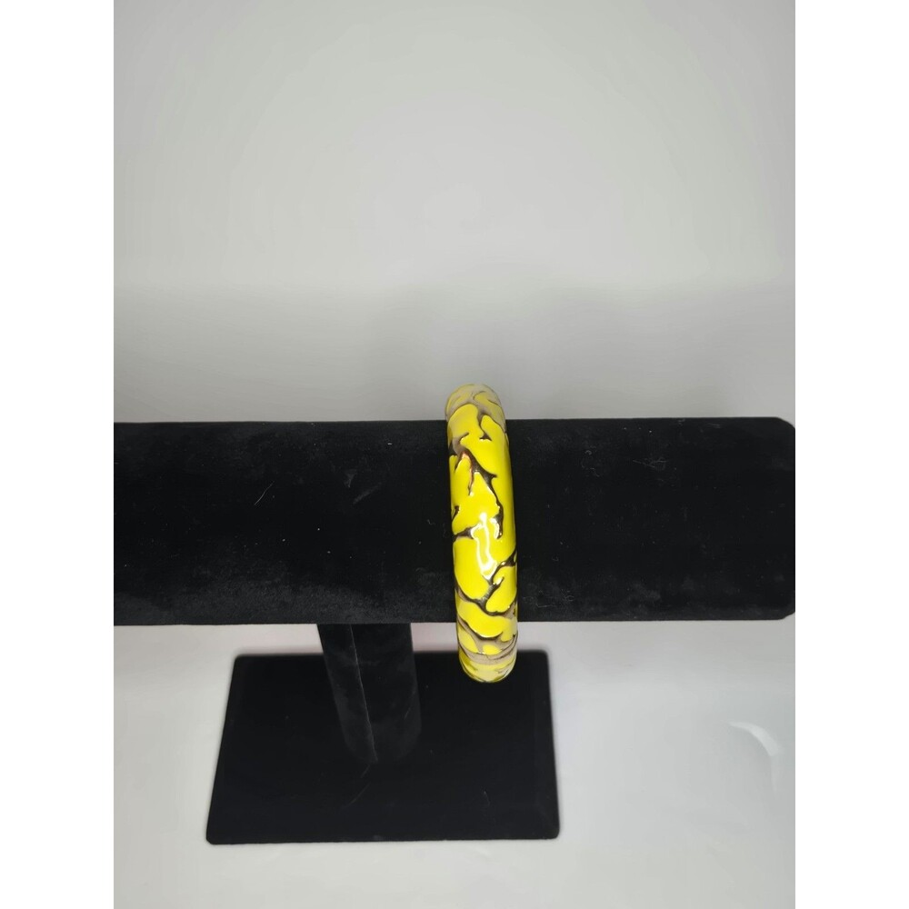 Yellow Bangle Clamper Bracelet Gold Tone Inside